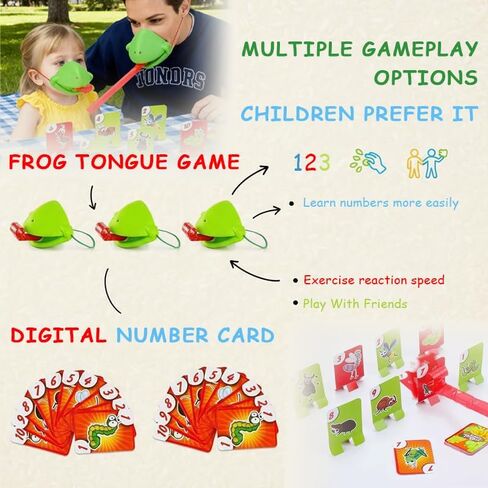 Chameleon Tongue Shooting Game with Blowing Air - 4PC Multiplayer Party Set for Kids w/Frog Masks & Insect Cardboard Targets in Saudi Arabia