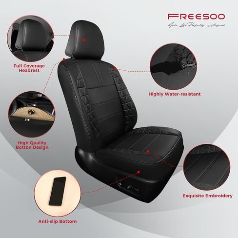 FREESOO 1:1 Costom Fit Seat Covers for Toyota Camry Hybrid LE - Hybrid SE 2026 2025, Waterproof Leather Car Seats Cover Full Set for Camry(BlackGrey) in Kuwait