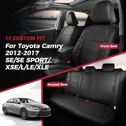 FREESOO 1:1 Costom Fit Seat Covers for Toyota Camry Hybrid LE - Hybrid SE 2026 2025, Waterproof Leather Car Seats Cover Full Set for Camry(BlackGrey) in Kuwait