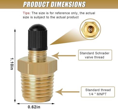 2PCS Brass Air Inflator Adapters, 1/4 NPT (M) to Standard Schrader Valve (M), Tire Inflator Connector Fit for Auto Portable Air Hose, Air Compressor/Pump, Air Chuck (No valve stem) in Saudi Arabia