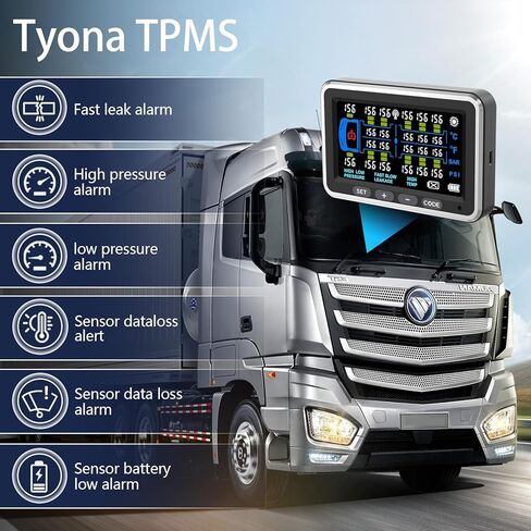 نظام مراقبة ضغط إطارات الشاحنة 13Bar/0-199PSI مع 18 مستشعرًا شاشة ملونة 4.5 بوصة tpms لـ RV/Trailer 6 أوضاع تنبيه للشاحنات الثقيلة والمركبات طويلة الجسم in Kuwait