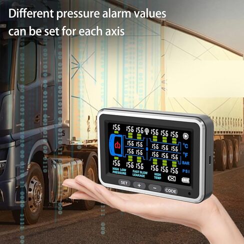 نظام مراقبة ضغط إطارات الشاحنة 13Bar/0-199PSI مع 18 مستشعرًا شاشة ملونة 4.5 بوصة tpms لـ RV/Trailer 6 أوضاع تنبيه للشاحنات الثقيلة والمركبات طويلة الجسم in Kuwait