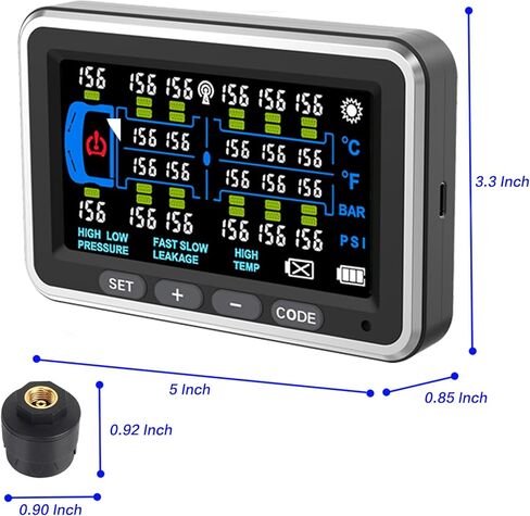 نظام مراقبة ضغط إطارات الشاحنة 13Bar/0-199PSI مع 18 مستشعرًا شاشة ملونة 4.5 بوصة tpms لـ RV/Trailer 6 أوضاع تنبيه للشاحنات الثقيلة والمركبات طويلة الجسم in Kuwait