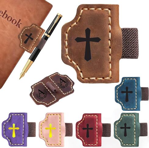 Bygone Mark Personalized Magnetic Leather Bookmark with Pen Holder, Magnetic Cross Bookmark, Christian Book Lovers Reading Accessory, Marker for Book Lovers Men Women (Brown, Cross) in Saudi Arabia