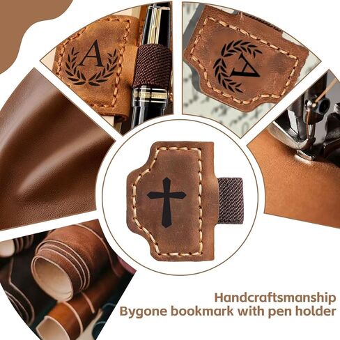 Bygone Mark Personalized Magnetic Leather Bookmark with Pen Holder, Magnetic Cross Bookmark, Christian Book Lovers Reading Accessory, Marker for Book Lovers Men Women (Brown, Cross) in Saudi Arabia