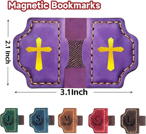 Bygone Mark Personalized Magnetic Leather Bookmark with Pen Holder, Magnetic Cross Bookmark, Christian Book Lovers Reading Accessory, Marker for Book Lovers Men Women (Brown, Cross) in Saudi Arabia