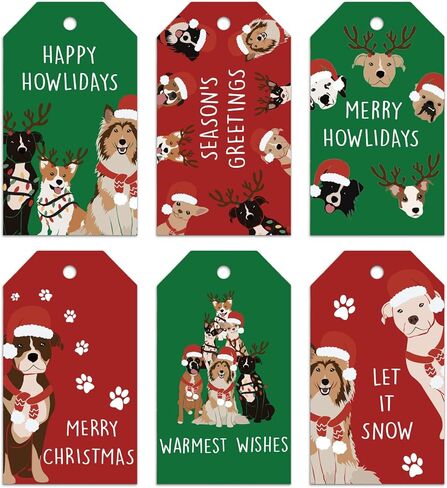 Whaline 90 قطعة عيد الميلاد ورقة العلامات الأحمر الأخضر الكلب تسميات معلقة اسم العلامات مع حبل القنب لفصل الشتاء عيد الميلاد حفلة DIY بها بنفسك لوازم الحرف in Kuwait