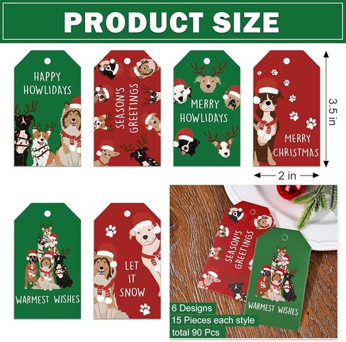 Whaline 90 قطعة عيد الميلاد ورقة العلامات الأحمر الأخضر الكلب تسميات معلقة اسم العلامات مع حبل القنب لفصل الشتاء عيد الميلاد حفلة DIY بها بنفسك لوازم الحرف in Kuwait