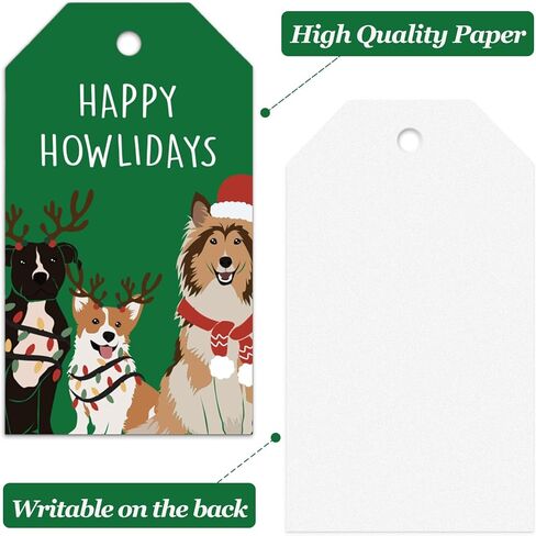 Whaline 90 قطعة عيد الميلاد ورقة العلامات الأحمر الأخضر الكلب تسميات معلقة اسم العلامات مع حبل القنب لفصل الشتاء عيد الميلاد حفلة DIY بها بنفسك لوازم الحرف in Kuwait