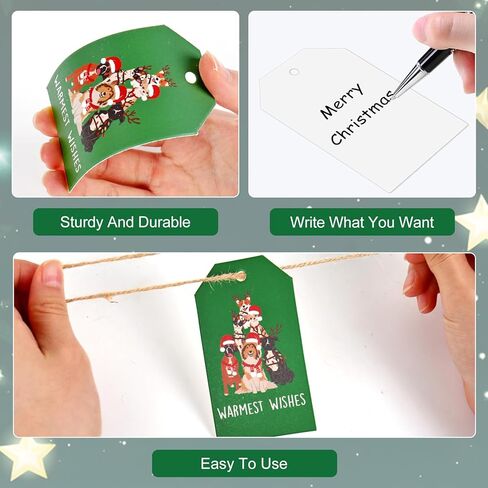 Whaline 90 قطعة عيد الميلاد ورقة العلامات الأحمر الأخضر الكلب تسميات معلقة اسم العلامات مع حبل القنب لفصل الشتاء عيد الميلاد حفلة DIY بها بنفسك لوازم الحرف in Kuwait