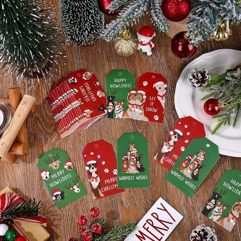 Whaline 90 قطعة عيد الميلاد ورقة العلامات الأحمر الأخضر الكلب تسميات معلقة اسم العلامات مع حبل القنب لفصل الشتاء عيد الميلاد حفلة DIY بها بنفسك لوازم الحرف in Kuwait