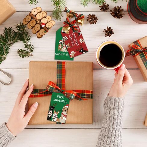 Whaline 90 قطعة عيد الميلاد ورقة العلامات الأحمر الأخضر الكلب تسميات معلقة اسم العلامات مع حبل القنب لفصل الشتاء عيد الميلاد حفلة DIY بها بنفسك لوازم الحرف in Kuwait