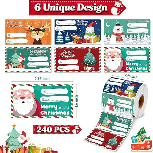 250 Piece Christmas Gift Tags, 3 x 1.6 Inch Self Adhesive Present Stickers, Xmas Name Labels for Wrapping Paper, Holiday Birthday Festive Decor (Classic Style Gift Tags) in Saudi Arabia