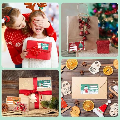 250 Piece Christmas Gift Tags, 3 x 1.6 Inch Self Adhesive Present Stickers, Xmas Name Labels for Wrapping Paper, Holiday Birthday Festive Decor (Classic Style Gift Tags) in Saudi Arabia