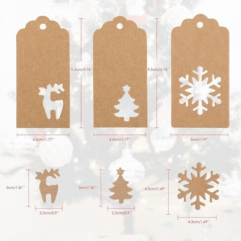 Joycraft 150Pcs Tags with String, 3 Style Kraft Paper Blank Hollow-Out Tags, Personalized Gift Hangtags for Package, Christmas Party, and Holiday (Snowflakes, Trees, Fawn) in Saudi Arabia