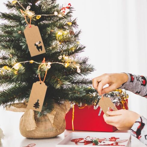 Joycraft 150Pcs Tags with String, 3 Style Kraft Paper Blank Hollow-Out Tags, Personalized Gift Hangtags for Package, Christmas Party, and Holiday (Snowflakes, Trees, Fawn) in Saudi Arabia