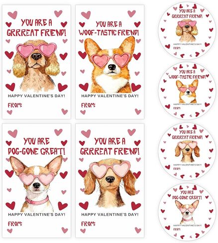 2.1" x 3.5" Valentine Day Stickers - Dog Hearts - Each Set Contains 30 Rectangular & 30 Round Stickers, for Valentine's Day, Christmas, and Gift Bag Decoration (80 Pcs) - A09 in Saudi Arabia