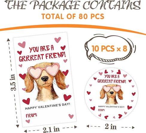 2.1" x 3.5" Valentine Day Stickers - Dog Hearts - Each Set Contains 30 Rectangular & 30 Round Stickers, for Valentine's Day, Christmas, and Gift Bag Decoration (80 Pcs) - A09 in Saudi Arabia