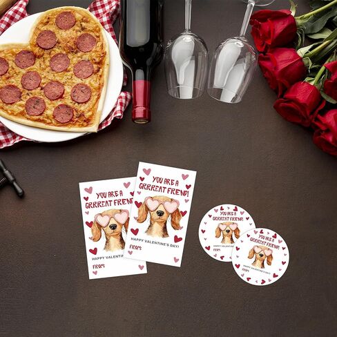 2.1" x 3.5" Valentine Day Stickers - Dog Hearts - Each Set Contains 30 Rectangular & 30 Round Stickers, for Valentine's Day, Christmas, and Gift Bag Decoration (80 Pcs) - A09 in Saudi Arabia