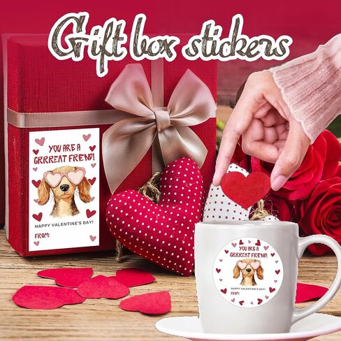 2.1" x 3.5" Valentine Day Stickers - Dog Hearts - Each Set Contains 30 Rectangular & 30 Round Stickers, for Valentine's Day, Christmas, and Gift Bag Decoration (80 Pcs) - A09 in Saudi Arabia