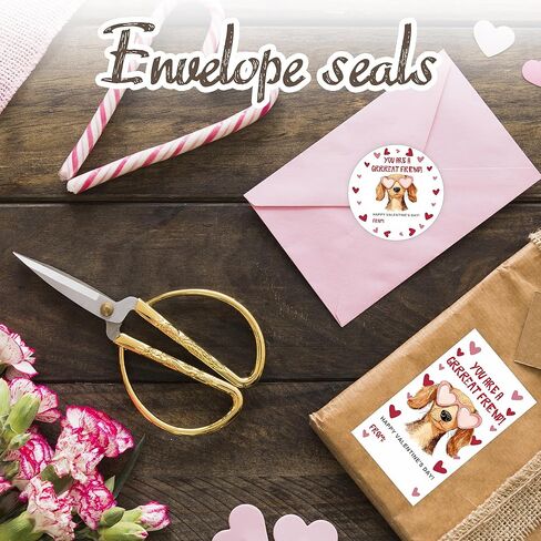 2.1" x 3.5" Valentine Day Stickers - Dog Hearts - Each Set Contains 30 Rectangular & 30 Round Stickers, for Valentine's Day, Christmas, and Gift Bag Decoration (80 Pcs) - A09 in Saudi Arabia