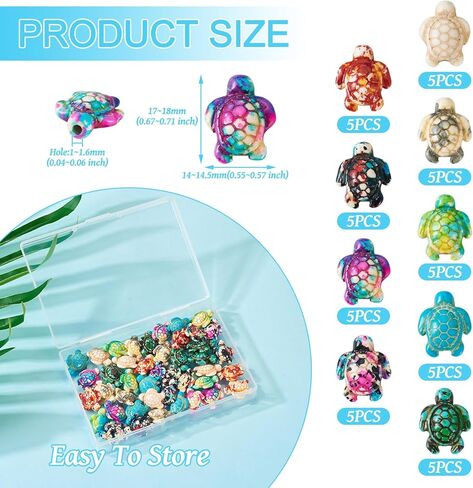 45pcs Sea Turtles Turquoise Bead Charm Colorful Boho Sea Craft Bead Charm for Jewelry Making DIY Bracelet Necklace Anklet Supplies Summer Ocean Beach 14x18mm in Saudi Arabia