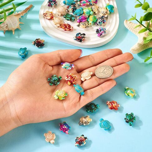 45pcs Sea Turtles Turquoise Bead Charm Colorful Boho Sea Craft Bead Charm for Jewelry Making DIY Bracelet Necklace Anklet Supplies Summer Ocean Beach 14x18mm in Saudi Arabia