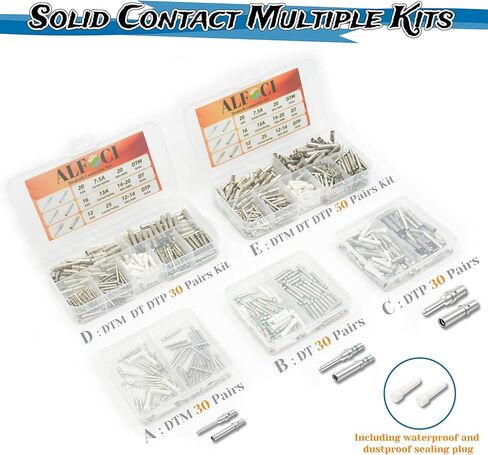 طقم دبابيس ومآخذ توصيل ألمانية 180 قطعة - مقاس 12، 16، 20 محطات ذكر أنثى صلبة لسلسلة DTP، DT، DTM، 22-12AWG جهات اتصال أسطوانية مغلقة (D- DT DTP DTM جهات اتصال صلبة 30 زوجًا) in Saudi Arabia