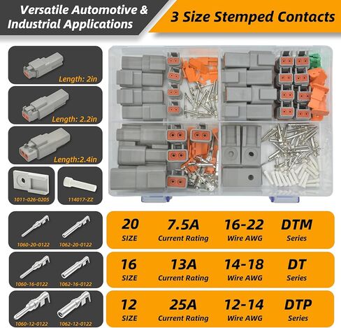 طقم دبابيس ومآخذ توصيل ألمانية 180 قطعة - مقاس 12، 16، 20 محطات ذكر أنثى صلبة لسلسلة DTP، DT، DTM، 22-12AWG جهات اتصال أسطوانية مغلقة (D- DT DTP DTM جهات اتصال صلبة 30 زوجًا) in Kuwait