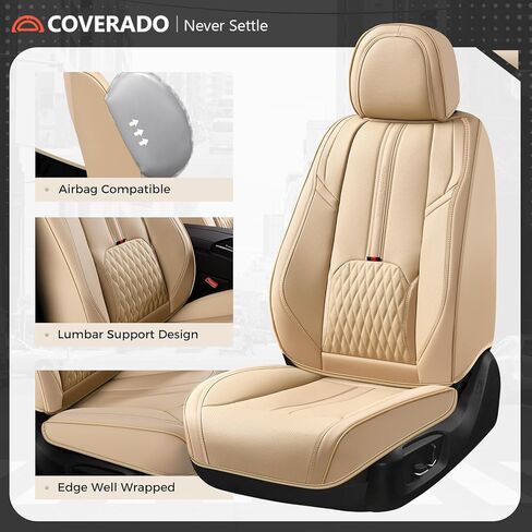 Coverado Front and Back Seat Covers, Red Seat Cover for Cars, Luxury Leather Seat Cover with Lumbar Support, Waterproof Car Seat Cushions Car Seat Protectors Universal Fit for Most Cars SUV Trucks in Saudi Arabia