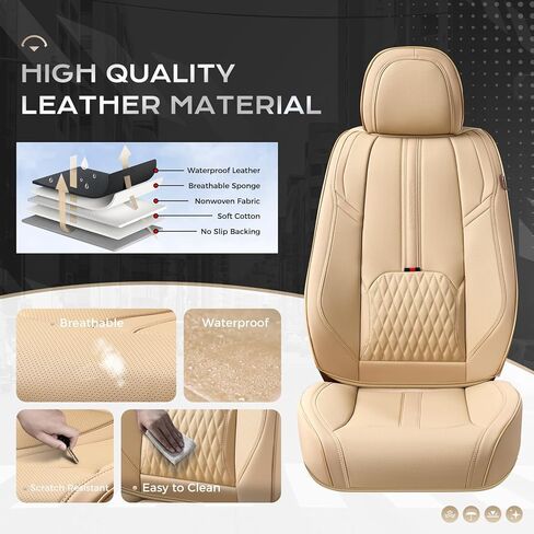 Coverado Front and Back Seat Covers, Red Seat Cover for Cars, Luxury Leather Seat Cover with Lumbar Support, Waterproof Car Seat Cushions Car Seat Protectors Universal Fit for Most Cars SUV Trucks in Saudi Arabia