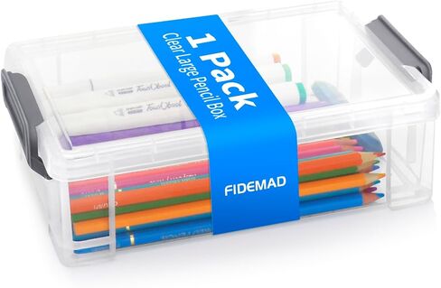 Clear Plastic Pencil Box - Extra Large Stackable with Secure Lid, Hard Storage Organizer Box for Crayons, Markers, Pens, Classroom & Office (Grey) in Saudi Arabia