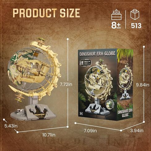 Dinosaur Skull Fossils Globe Building Set,360° Rotatable Globe Display Model with LED Light,STEM Skeleton Model Educational Toy, Gifts for Boys and Girls Ages 14+ in Saudi Arabia