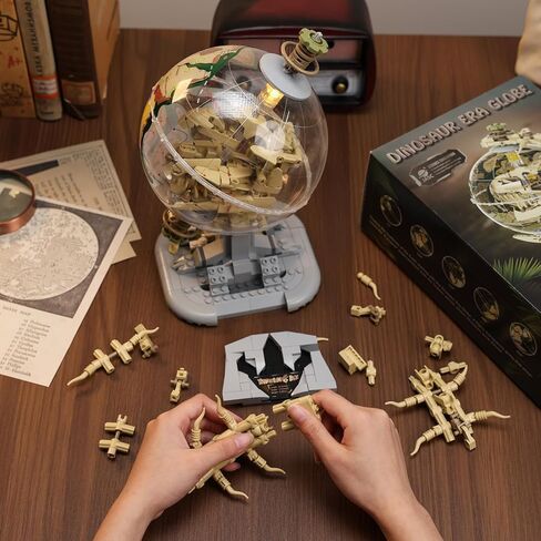 Dinosaur Skull Fossils Globe Building Set,360° Rotatable Globe Display Model with LED Light,STEM Skeleton Model Educational Toy, Gifts for Boys and Girls Ages 14+ in Saudi Arabia