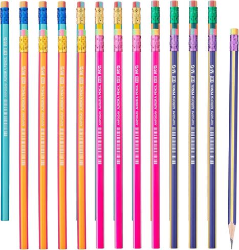 M&G Gleam Series 24 Pack HB Triangular Wood-Cased Pencils, Unsharpened with Matching Erasers, Smooth Writing Break-Resistant Core, Gold and Silver Solid Barrels for School Office Classroom Supplies in Saudi Arabia