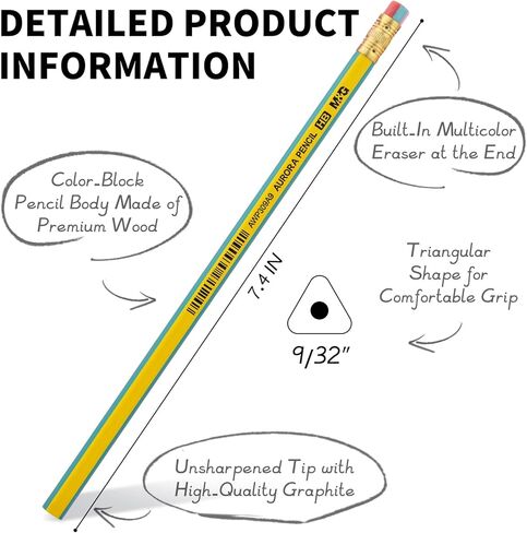 M&G Gleam Series 24 Pack HB Triangular Wood-Cased Pencils, Unsharpened with Matching Erasers, Smooth Writing Break-Resistant Core, Gold and Silver Solid Barrels for School Office Classroom Supplies in Saudi Arabia
