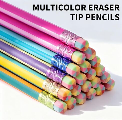 M&G Gleam Series 24 Pack HB Triangular Wood-Cased Pencils, Unsharpened with Matching Erasers, Smooth Writing Break-Resistant Core, Gold and Silver Solid Barrels for School Office Classroom Supplies in Saudi Arabia