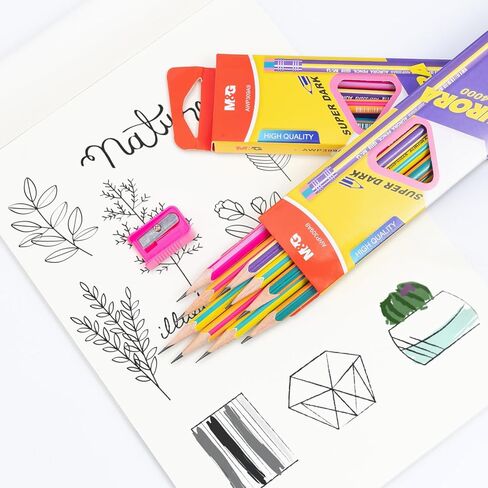M&G Gleam Series 24 Pack HB Triangular Wood-Cased Pencils, Unsharpened with Matching Erasers, Smooth Writing Break-Resistant Core, Gold and Silver Solid Barrels for School Office Classroom Supplies in Saudi Arabia