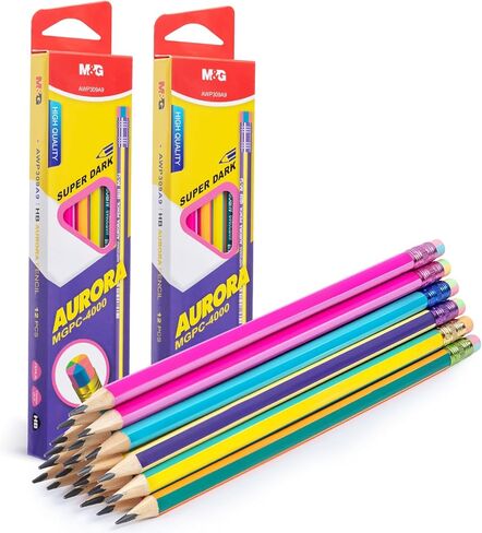 M&G Gleam Series 24 Pack HB Triangular Wood-Cased Pencils, Unsharpened with Matching Erasers, Smooth Writing Break-Resistant Core, Gold and Silver Solid Barrels for School Office Classroom Supplies in Saudi Arabia