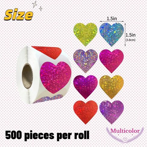 500 قطعة من ملصقات القلب - ملصقات قلب ذاتية اللصق كبيرة مقاس 1.5 بوصة للأظرف، ملصقات عيد الحب لتغليف الهدايا، والبطاقات، وسجل القصاصات، والفصول الدراسية، والحرف اليدوية (متعددة الألوان) in Saudi Arabia