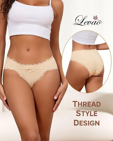 LEVAO Womens Underwear Cotton Cheeky Bikini Panties for Women Lace Stretch Hipster Ladies Briefs Multipack S-XXL in Saudi Arabia