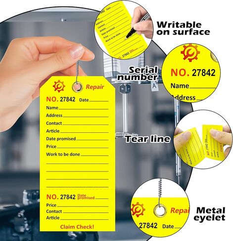 500 Pcs Repair Tags with Hole and Wire Maintenance Service Tags 2.6 x 5.25 Inch Numbered for Machinery & Office Service Tickets Equipment Maintenance Price Notice with Stub Yellow (500) in Saudi Arabia