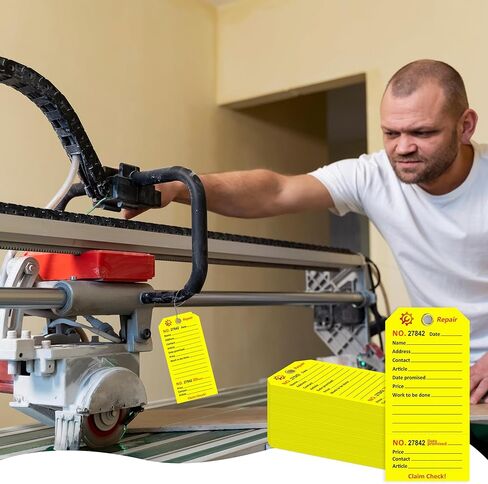 500 Pcs Repair Tags with Hole and Wire Maintenance Service Tags 2.6 x 5.25 Inch Numbered for Machinery & Office Service Tickets Equipment Maintenance Price Notice with Stub Yellow (500) in Saudi Arabia