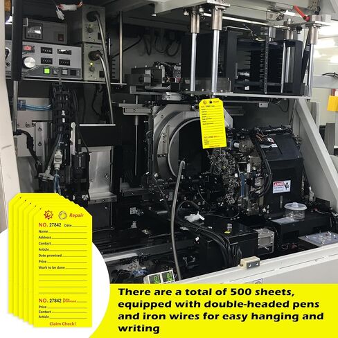 500 Pcs Repair Tags with Hole and Wire Maintenance Service Tags 2.6 x 5.25 Inch Numbered for Machinery & Office Service Tickets Equipment Maintenance Price Notice with Stub Yellow (500) in Saudi Arabia