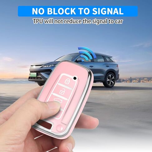 QBUC لغطاء Hyundai Key Fob مع سلسلة مفاتيح، متوافق مع Hyundai Sonata Azera Elantra Equus Kia Optima Sorento Forte Soul Genesis Old Smart Key (حافة فضية، وردي) in Saudi Arabia