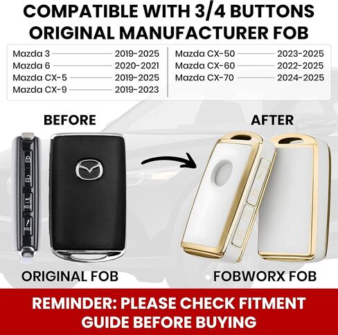 Key Fob Cover for Mazda 3, 6, CX-5 CX-9 CX-30 CX-50 CX-70 (2019-2025) - Key Cover + Gold Key Chain Included (Gold & Red) in Saudi Arabia