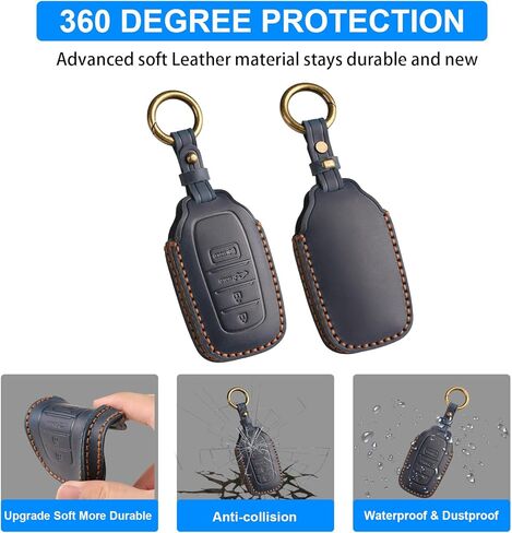 QBUC for Toyota Tacoma Genuine Leather Key Fob Cover, Fit for Toyota Tundra Prius Venza Corolla Crown Sequoia Grand Highlander RAV4 Prime 4 Button Key Holder Protector&Keychain Car Accessories(Black) in Saudi Arabia