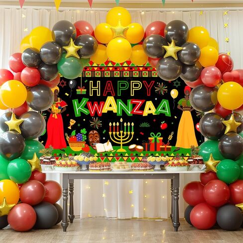 Avezano Happy Kwanzaa Banner Africans American Traditional Festival Backdrop Kwanzaa African Heritage Holiday Party Decorations Banner Supplies (6x3.6ft) in Saudi Arabia