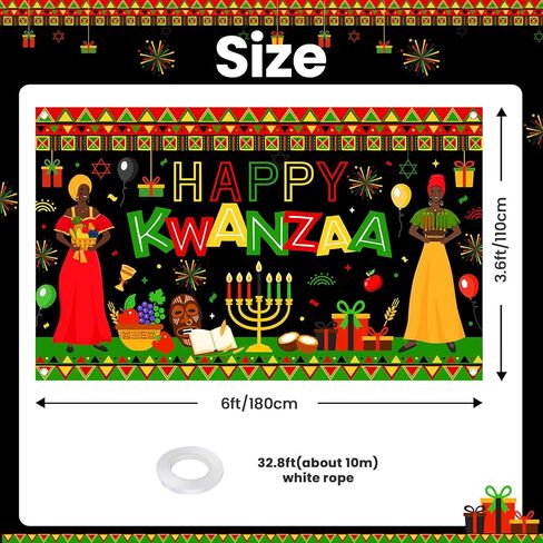 Avezano Happy Kwanzaa Banner Africans American Traditional Festival Backdrop Kwanzaa African Heritage Holiday Party Decorations Banner Supplies (6x3.6ft) in Saudi Arabia