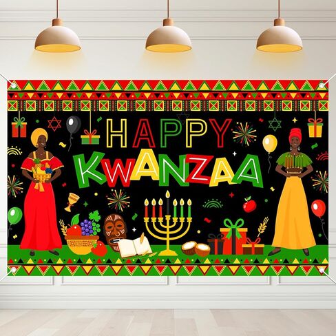 Avezano Happy Kwanzaa Banner Africans American Traditional Festival Backdrop Kwanzaa African Heritage Holiday Party Decorations Banner Supplies (6x3.6ft) in Saudi Arabia
